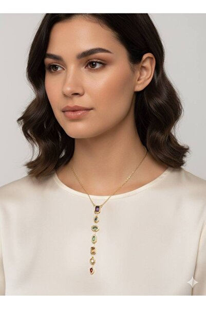 Jewerly قلادة على شكل حرف Y مرصعة بـ 7 أحجار لامعة