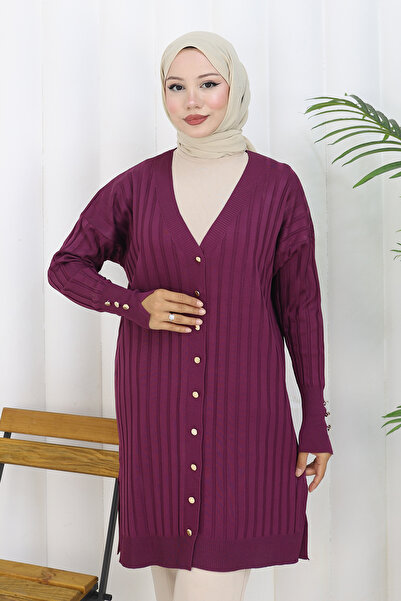 benguen Αυτοκορδέλαση μακριά ζακέτα Mercerized N3179 Plum