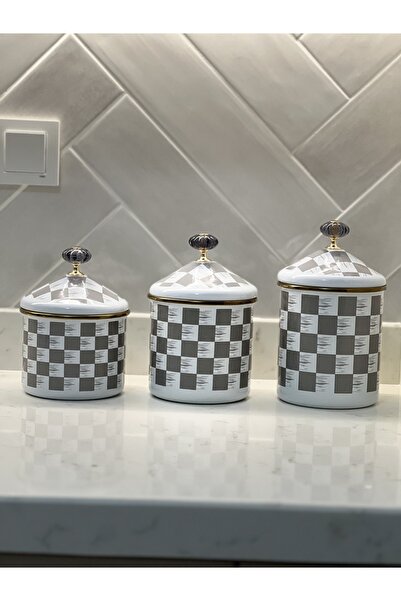 Sade Hediye Dama Desenli Emaye Üç Boy Baharat Takımı