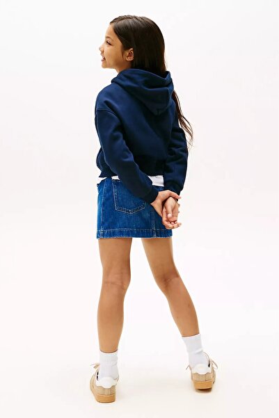 Tommy Hilfiger Kız Çocuk Rahat Kalıp Taşlı Amblemli Kapüşonlu Sweatshirt - Lacivert