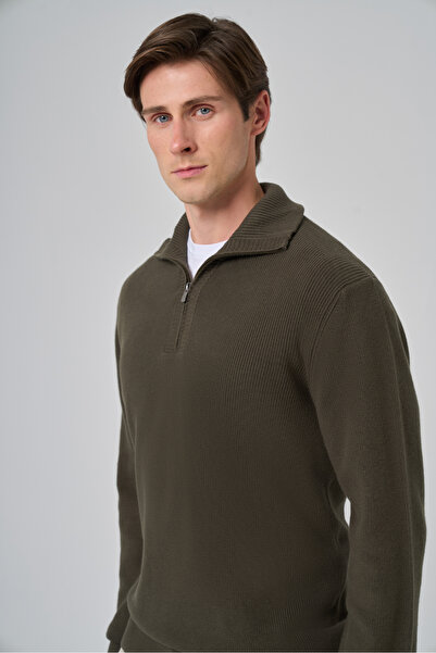 Morven Men's Khaki Trend Bato Collar Dynamic Fit Comfortable Cut Knitwear