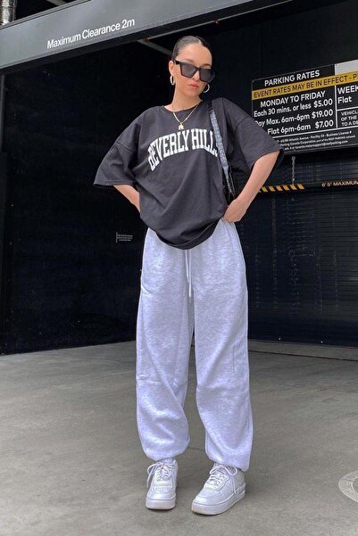 Le Vion Kadın Gri Baggy Yüksek Belli Jogger Eşofman Altı