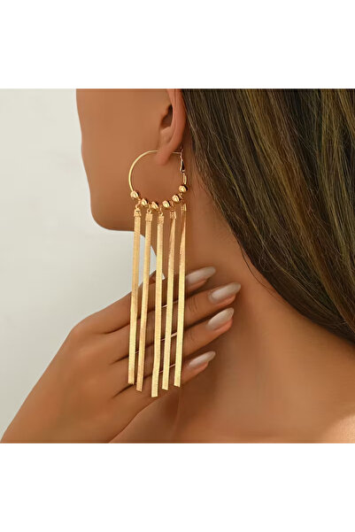 begüm jewelery HALKA UCU DÜZ YILAN ZİNCİRLİ UZUN SALLANTILI TASARIM KÜPE