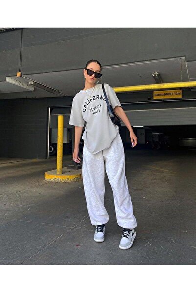 Le Vion Γυναικείο γκρι φαρδύ ψηλόμεσο παντελόνι jogger