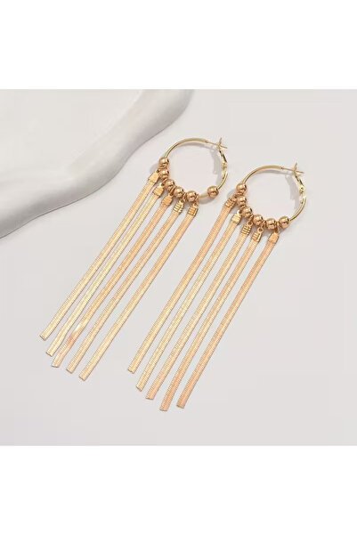 begüm jewelery HALKA UCU DÜZ YILAN ZİNCİRLİ UZUN SALLANTILI TASARIM KÜPE