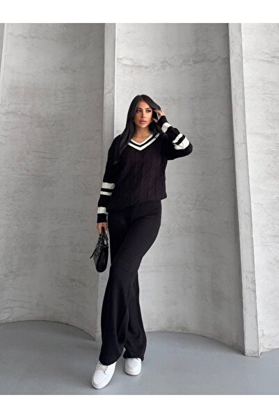GİYSİ DÜNYASI 57 Triko V-Neck Sweater Pants Set