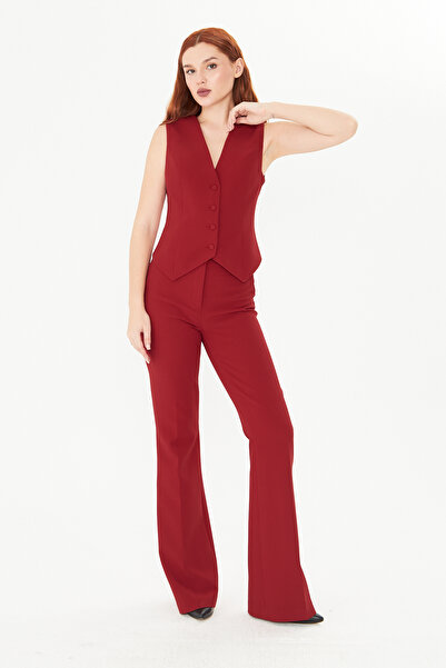 PEARL Bordo Slim Fit Düğmeli Yelek – Kadın Takım Yeleği Ofis Şıklığı İçin Modern Kesim Klasik Yelek