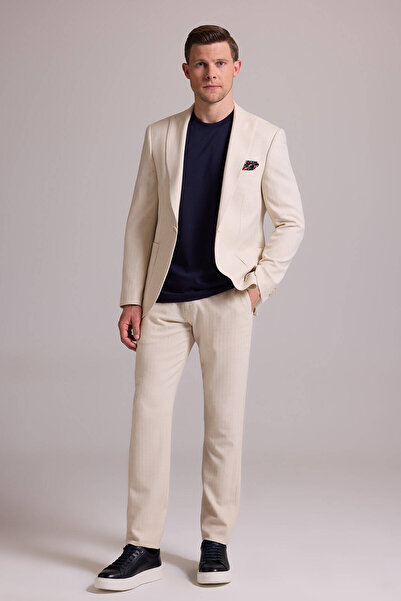 Ysf Erkek Krem Slim Fit Sivri Yaka Takım Elbise