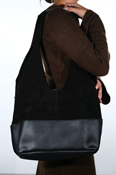 LuviShoes Avos Black Suede Genuine Leather Women's Shoulder Bag