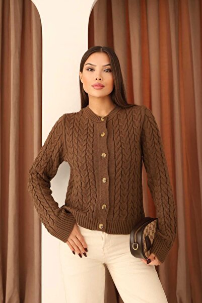 winter club Swc Women's Hair Braid Detailed Buttoned Cardigan