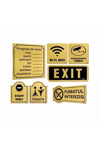 creative sign SET 7 PLACUTE INFORMARE GRAVATE LASER, AURIU/NEGRU