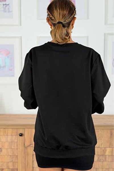 Nevin Kaya Moda Μαύρο μεγάλο φούτερ με λουλούδια