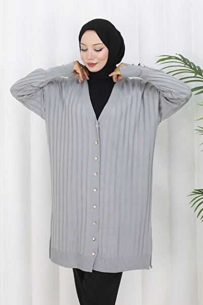 benguen Αυτοκορδέλαση μακριά ζακέτα μερσεριζέ N3179 Γκρι