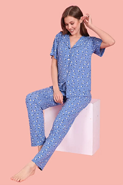 nasbina Γυναικείο σετ πιτζάμες με κουμπιά με σχέδιο λουλουδιών
