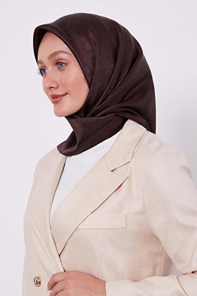 Levidor Bitter Coffee Baklava Pattern Monogram Silk Scarf