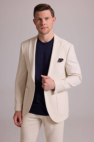 Ysf Erkek Krem Slim Fit Sivri Yaka Takım Elbise