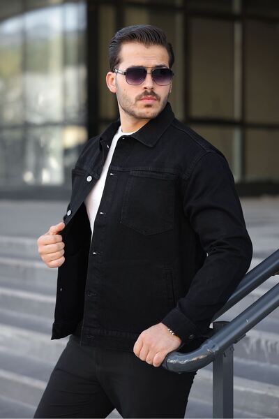 LTC Jeans Men's Regular Fit Buttoned Vintage Black Denim Jacket