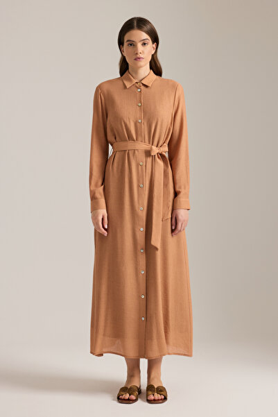 Aker Beli Kuşaklı Gömlek Elbise