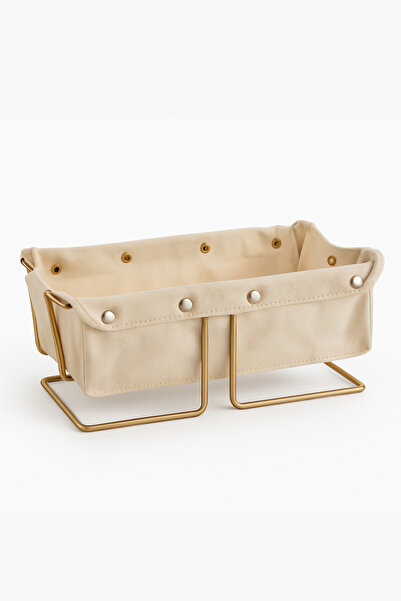 Edora Home Gold Rectangular Bread Basket Stylish, Bread Basket in Beige Canvas Fabric - Multi-Purpose Metal Rustproof