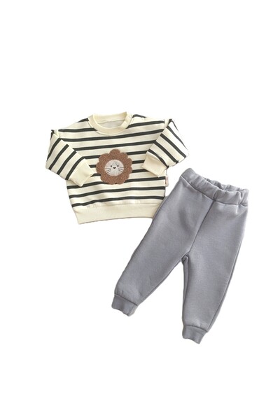 minilkabebe Erkek Bebek Kabartma Desenli İçi Şardonlu 3 iplik Alt Üst Takım