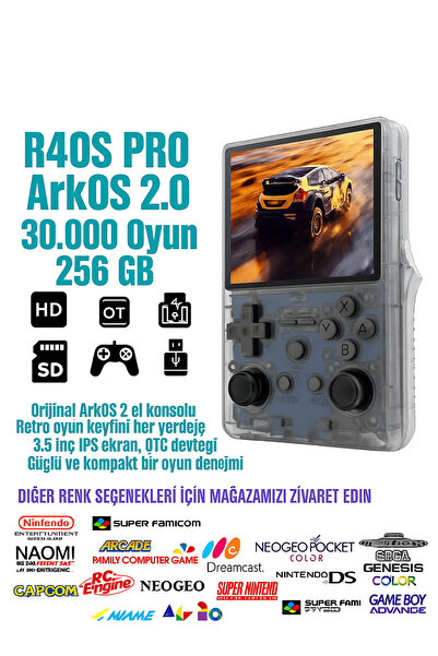 Retro Arcade “R40S Pro Oyun Konsolu 3.5' IPS Ekran, 256GB Hafıza, ArkOS 2.0, ...