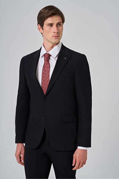 Morven Ανδρικό μαύρο κοστούμι Poliviskon Basic Slim Fit με μυτερό γιακά