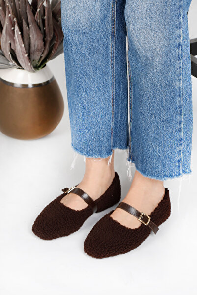 RENKLİBUTİK PLUSH FEATHER ANKLE TIE WOMEN'S HOUSE SHOES BALLET