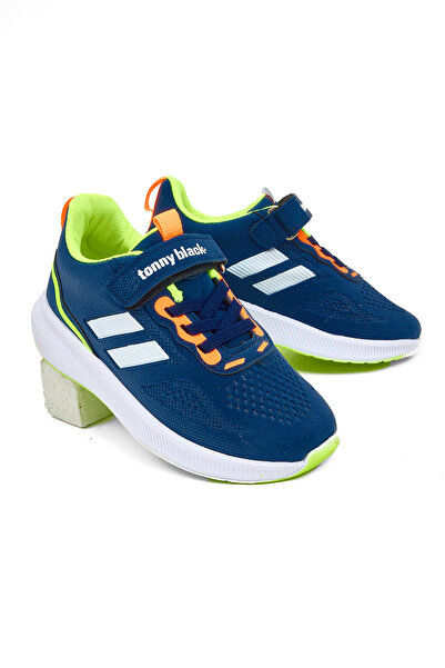 Tonny Black Çocuk Unisex Lacivert Eva Taban Yanı Şeritli File Detaylı Cırtlı ...