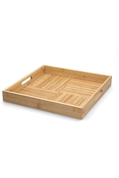 Bien Servi Square High-Quality Bamboo Serving Tray in Brown