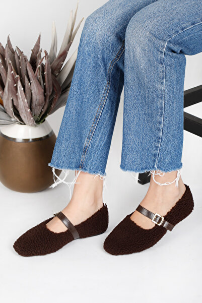 RENKLİBUTİK PLUSH FEATHER ANKLE TIE WOMEN'S HOUSE SHOES BALLET