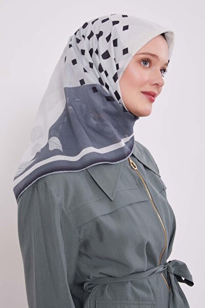 Levidor Βαμβακερό κασκόλ με μοτίβο γκρι φύλλων