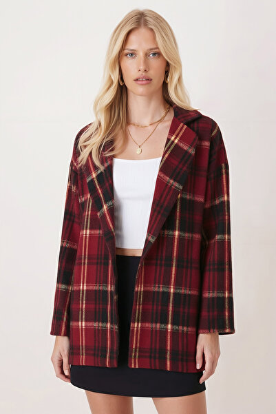 armonika Women's Burgundy Oversize Jacket with Slits on the Sides of the Collar Arm-26K001009