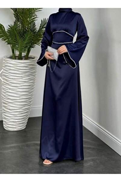 TESETTÜR AKBAŞ İnci Taş Detaylı Saten Abiye