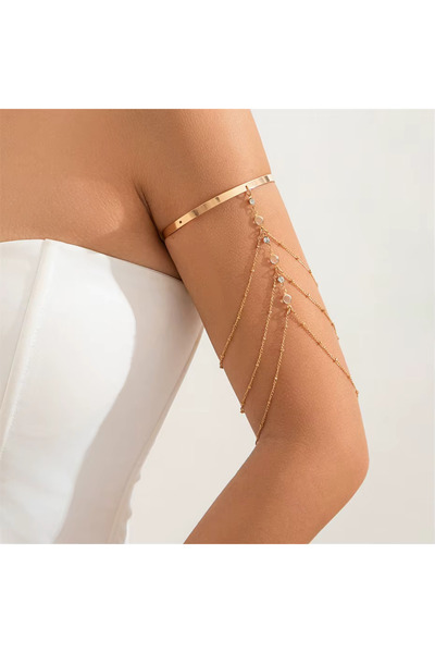 Girift Vintage Yana Taşlı ve Zincirli Kol Takısı Üst Kol Bileziği