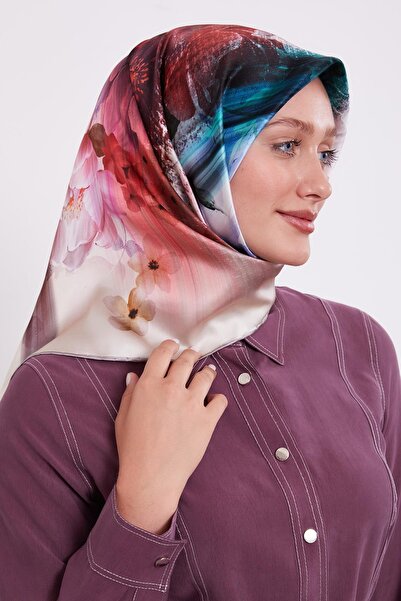 Levidor Μεταξωτό μαντήλι Sura με ασημί σχέδιο λουλουδιών