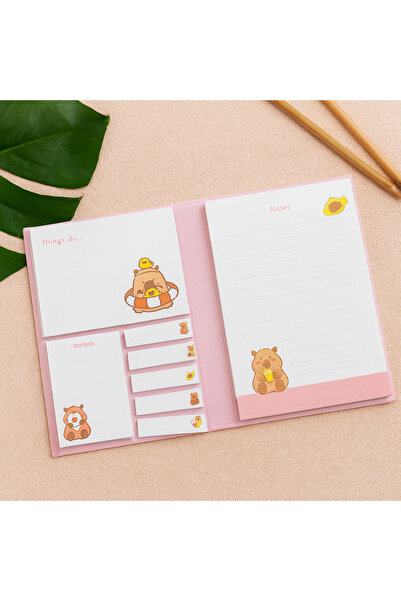 NaSaDAN Sevimli Kapibara Temalı Yapışkan Not Kağıdı ve Not Defteri – Not Alma, Ajanda, Ders ve Ofis İçin