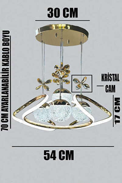 FUZON Rose Gold Drone 4 Toplu 3 Renk Kumandalı Led Avize Büyük Salon Led Avize Kristal Taşlı Avize