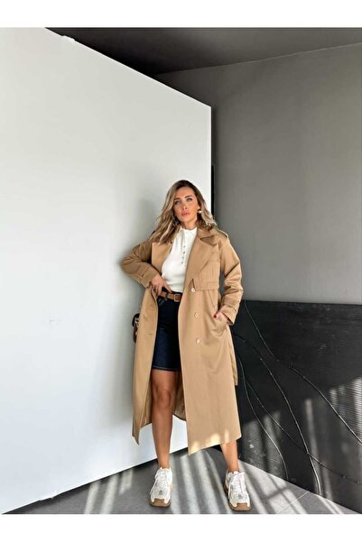 QİMYA BUTİK Egzoti̇k Women's Large Pocket Tok Fabric Classic Trench Coat