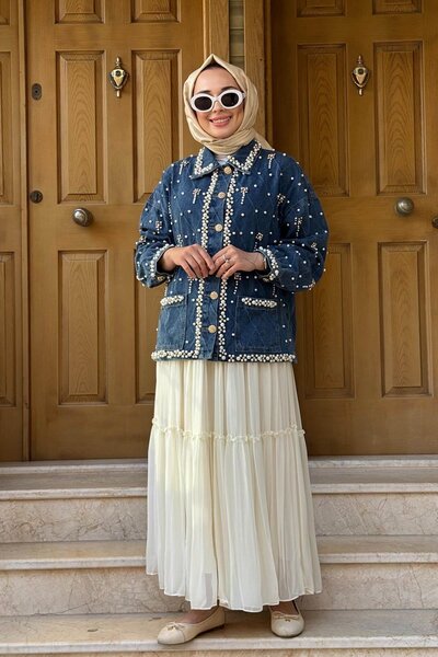 Moor İncili Denim Ceket 25W6043 Lacivert