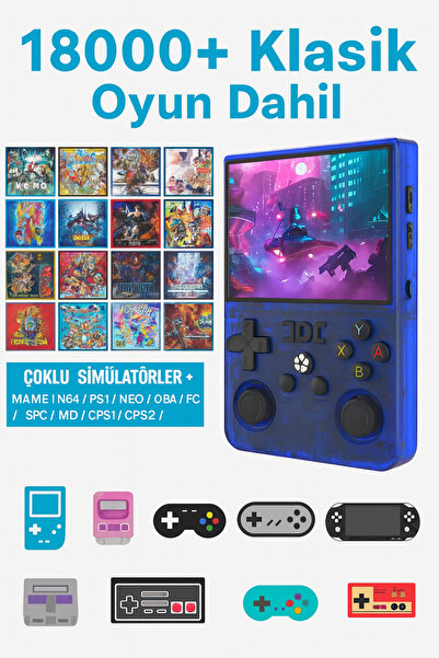 Retro Arcade R36 Pro El Oyun Konsolu 64GB TF Kart, 18000+ Yüklü Oyun, 3.5'' I...