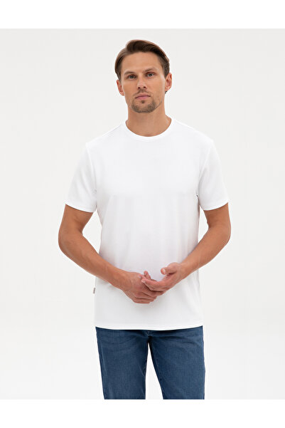 Pierre Cardin Beyaz Regular Fit Kalın Dokulu Bisiklet Yaka Basic Tişört 50318...