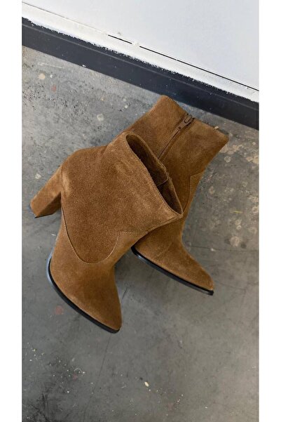 cevaplus Topuklu Kadın Hakiki Deri Süet Bot