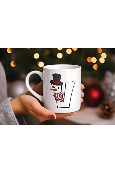 Beramussa V Letter Snowman Mug Cup, Gift for New Year, Cute Cup Designs