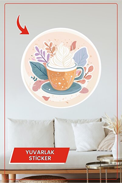 KOSS Dijital Autocolant rotund cu design ceașcă de cafea și cremă, decorare p...