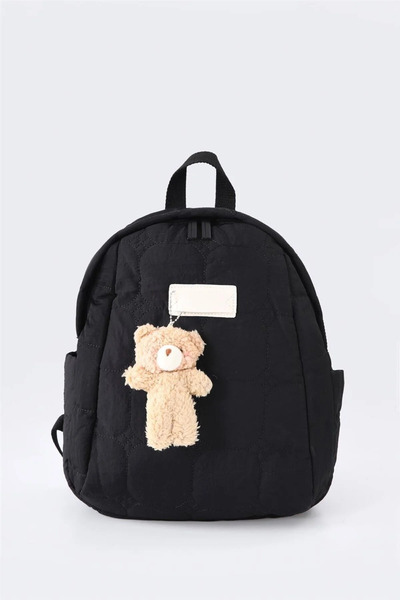 ÇÇS Women's Quilted Fabric Backpack with Teddy Bear Accessories