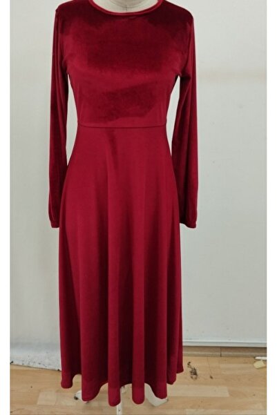 JANES Rochie de damă cu mâneci lungi, cu detaliu cu șnur, din țesătură catife...