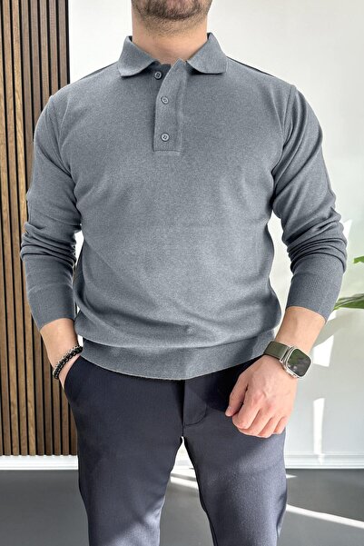 Edwox Мъжки пуловер с копчета и поло яка, светлосин Edw231