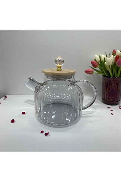 ALLEGRI Isıya Dayanıklı Silver Renk Dilim Desen Cam Demlik – Bambu & Metal Ka...