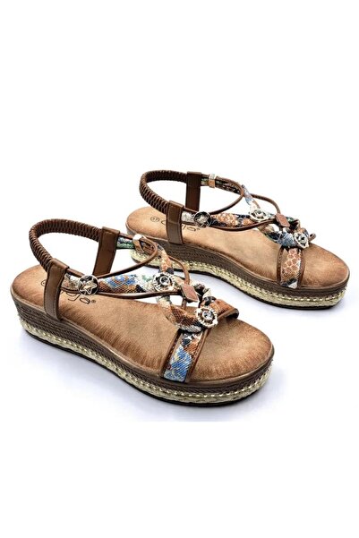 Guja 25Y171-2 Women's Wedge Jute Garnished Sole Premium Stone Sandals