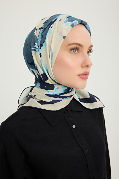 Schaless Özgür Fırçalar - Indigo - Φουλάρι από βισκόζη με σχέδιο Vierra - 90x90 εκ.